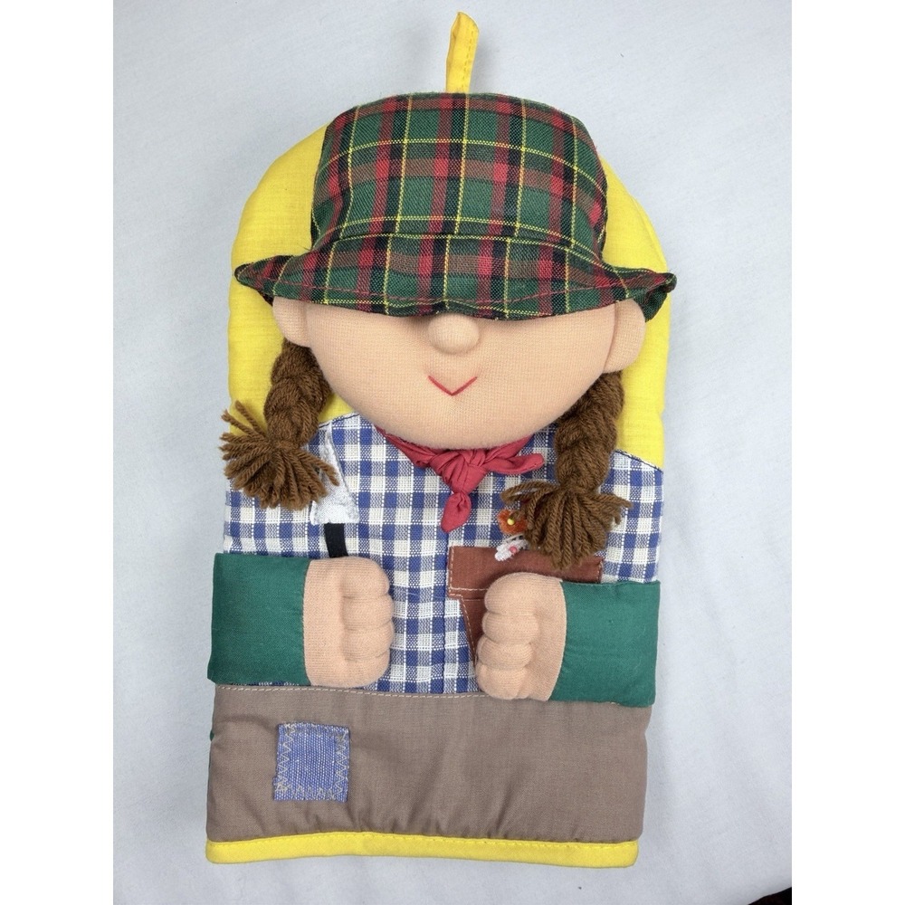 Vintage Handmade Doll Oven Mitt Pot Holder Kitchen Decor Country Girl